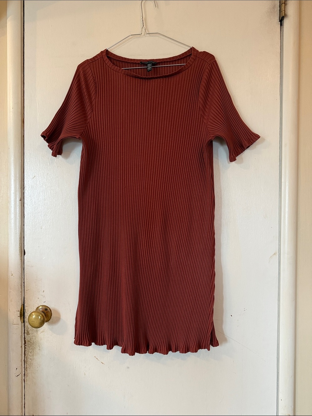 Eileen Fisher Ribbed Short-Sleeve Women's Tunic/Dress in Rust Red XL/TG